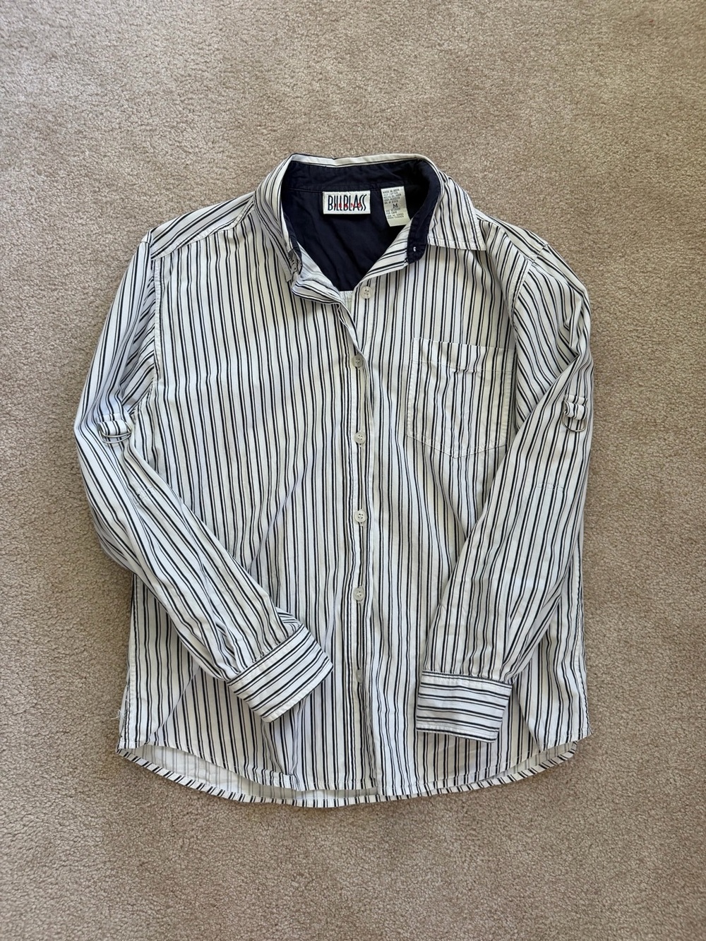 bill blass White Button-Down Shirt with Vertical Stripes